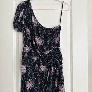 NWT LOVESHACKFANCY Peyton Floral Silk One Shoulder Dress Navy Cosmos Size M